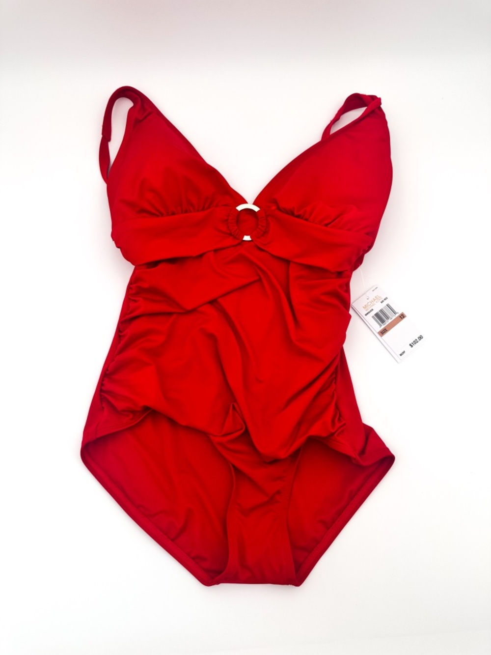 NEW Michael Kors 1 Piece Red Swim Swimsuit Deep V Women's Size 12 Orig $102